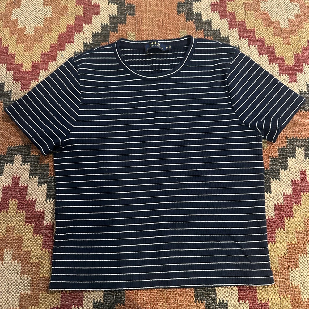 Ralph Lauren Men's Navy and White Striped Tee